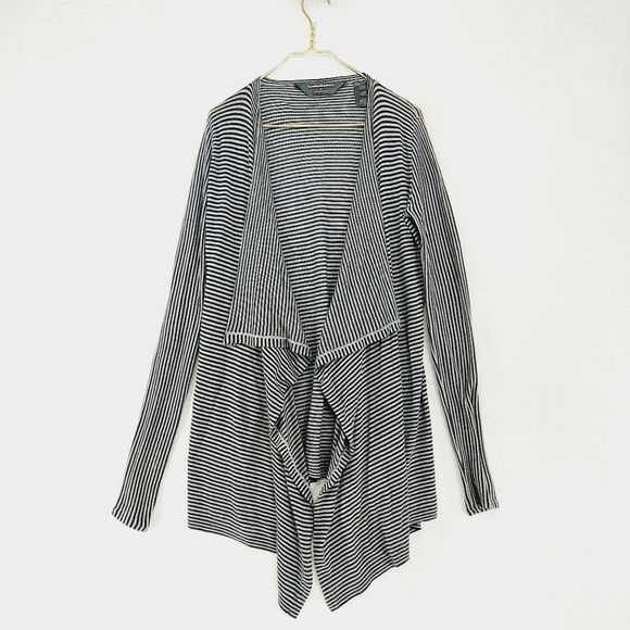 Norma Kamali Black Gray Striped Waterfall Open Front Cardigan P6776 - Picture 1 of 7